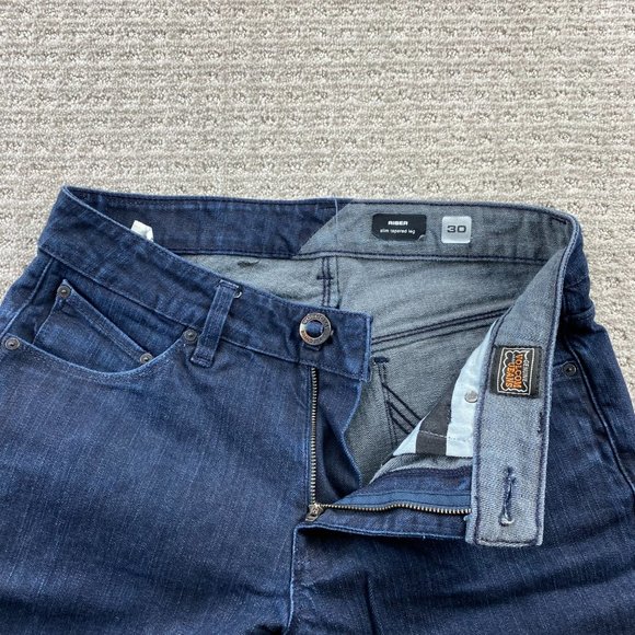 VOLCOM Riser Jeans Men 30 Dark Blue Denim Pants Slim Tapered Leg Casual Pockets - Picture 4 of 16